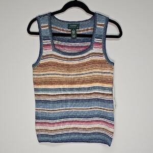 Lauren Ralph Lauren Sweater Tank, Linen Cotton, Multicolor Striped, Size M, NEW